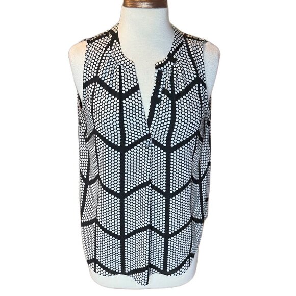 Tahari Womans Small Blouse Black & White Polyester Polka Dots Tunic Breathable - Picture 1 of 5
